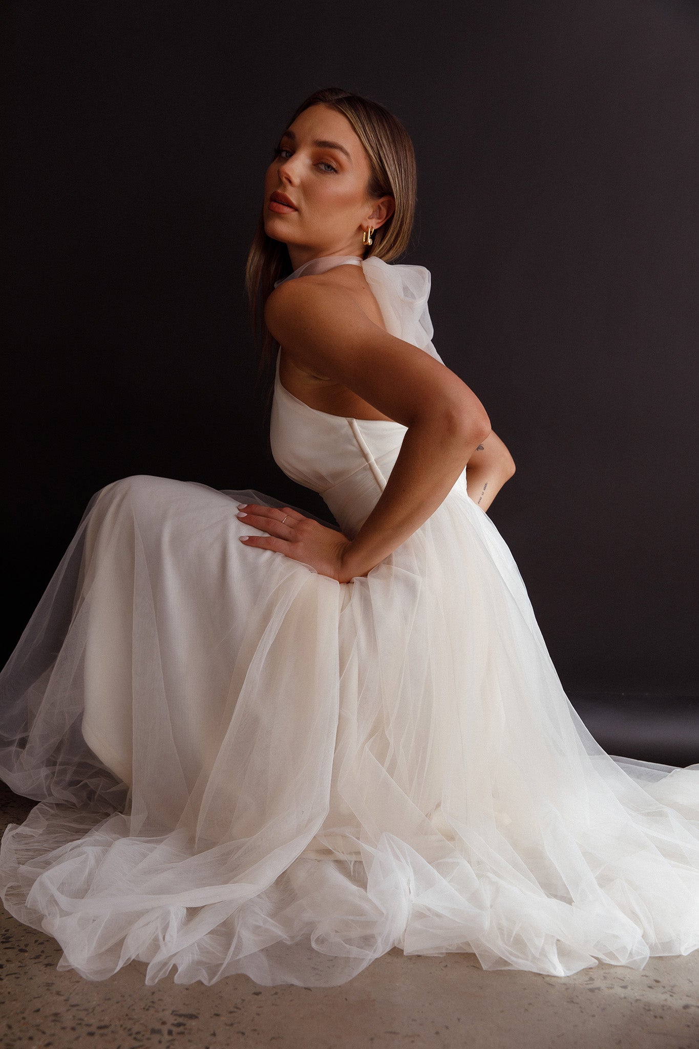 Shop the Andria Halterneck Tulle Midi Dress Ivory