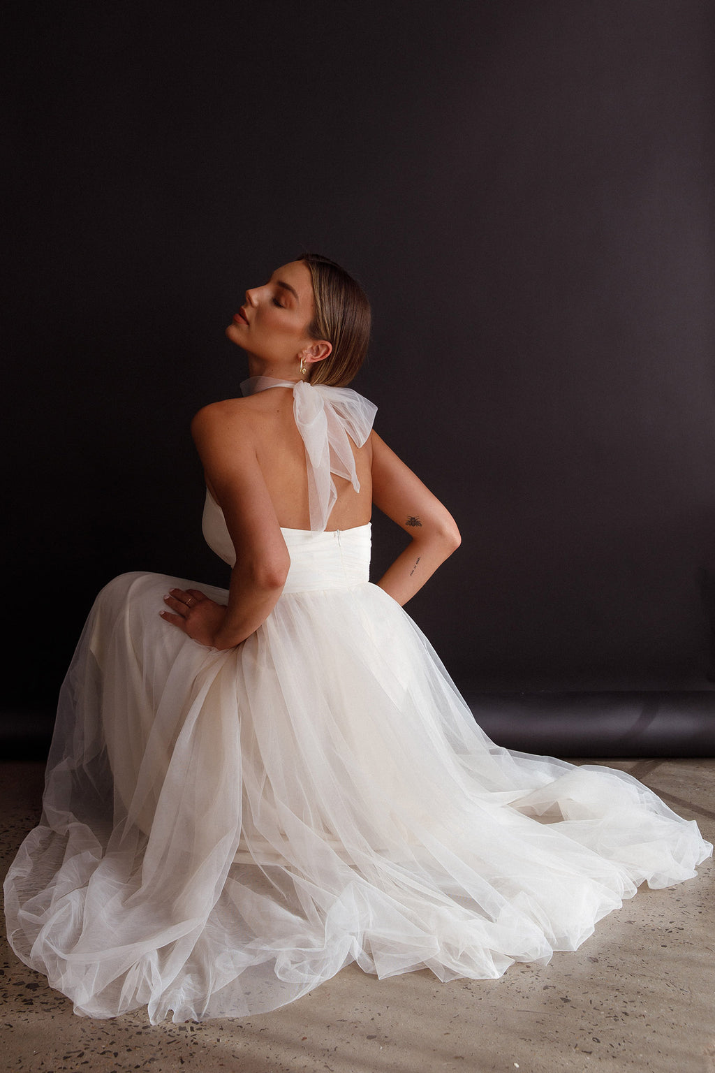 Andria Halterneck Tulle Midi Dress Ivory by Selfie Leslie