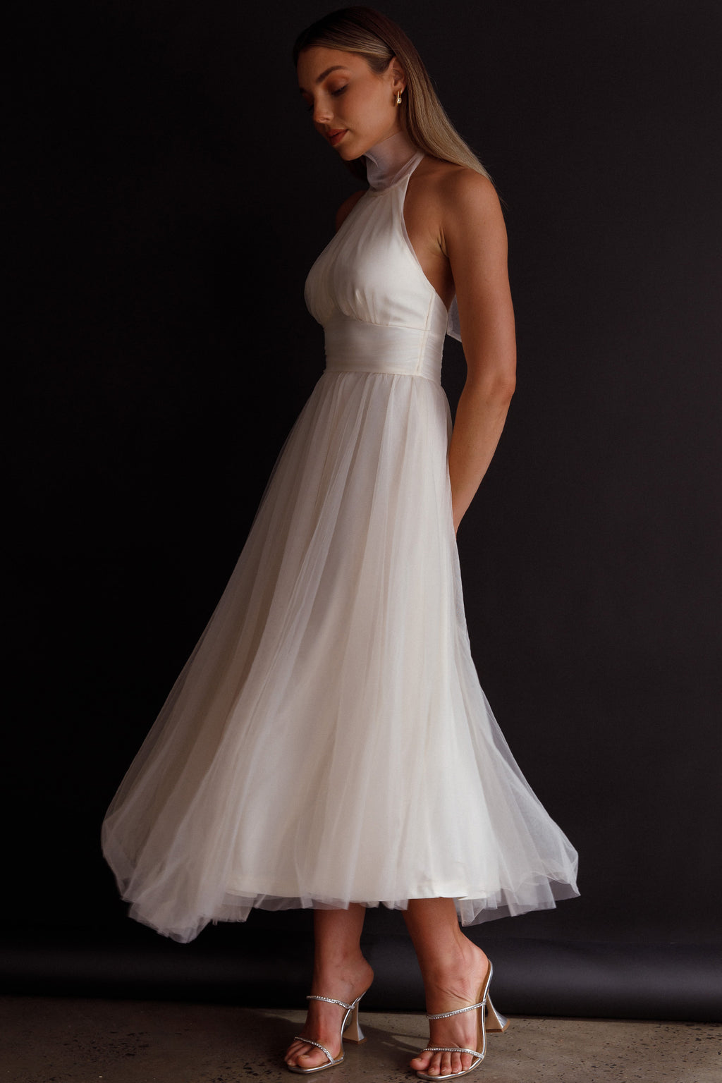 Andria Halterneck Tulle Midi Dress Ivory | Selfie Leslie Andria Halterneck Tulle Midi Dress Ivory | Selfie Leslie