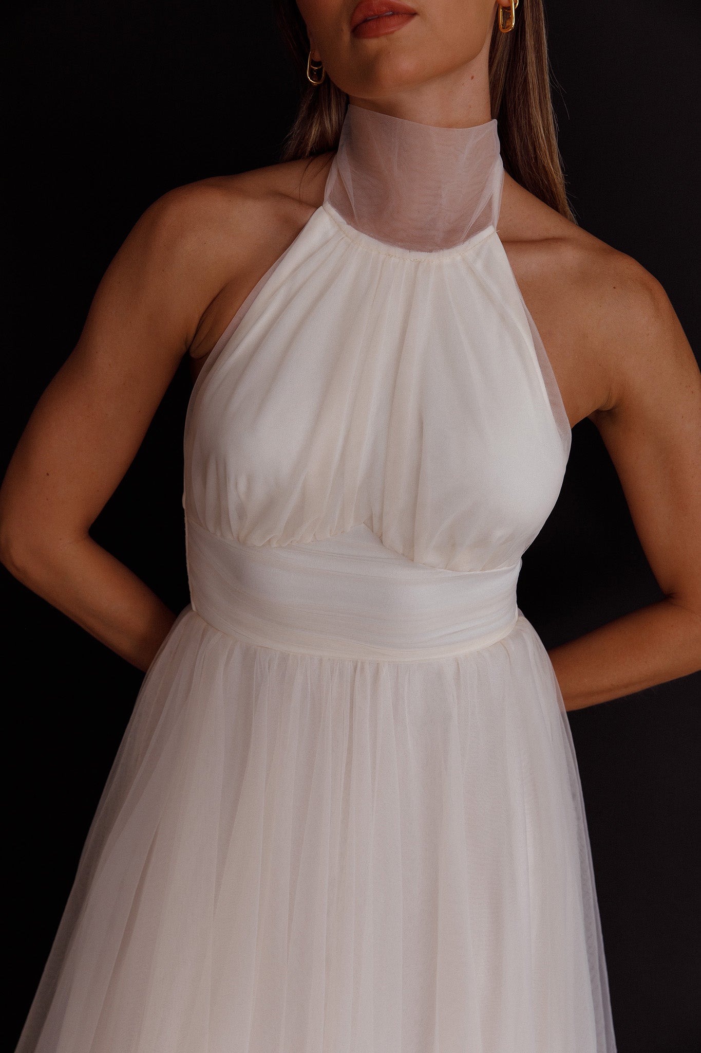 Andria Halterneck Tulle Midi Dress Ivory by Selfie Leslie