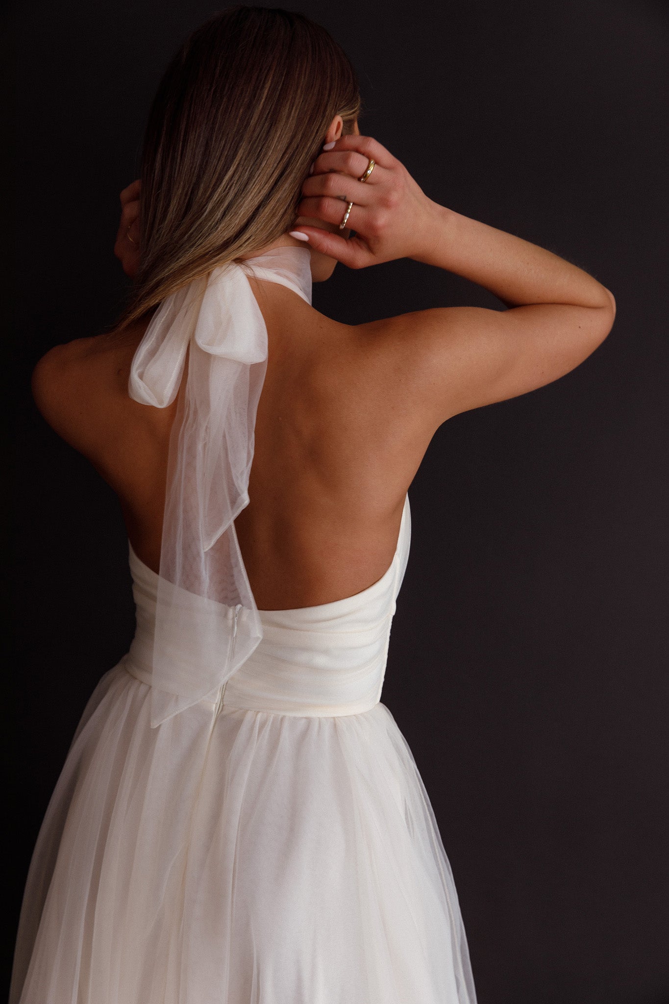 Andria Halterneck Tulle Midi Dress Ivory by Selfie Leslie