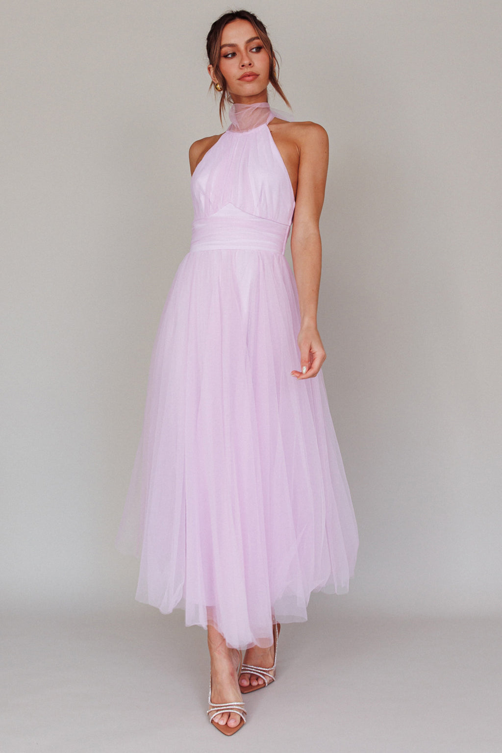 Andria Halterneck Tulle Midi Dress Light Lilac by Selfie Leslie