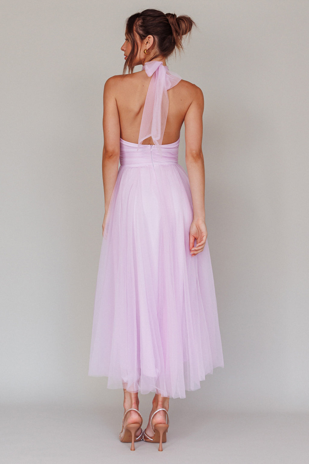 Andria Halterneck Tulle Midi Dress Light Lilac by Selfie Leslie