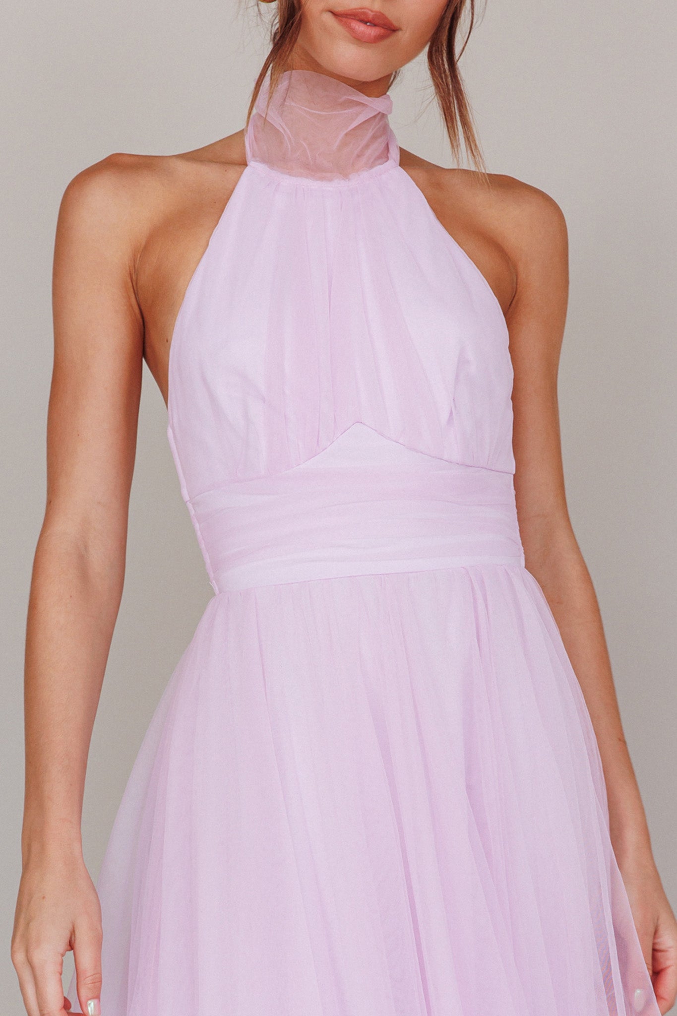 Andria Halterneck Tulle Midi Dress Light Lilac by Selfie Leslie