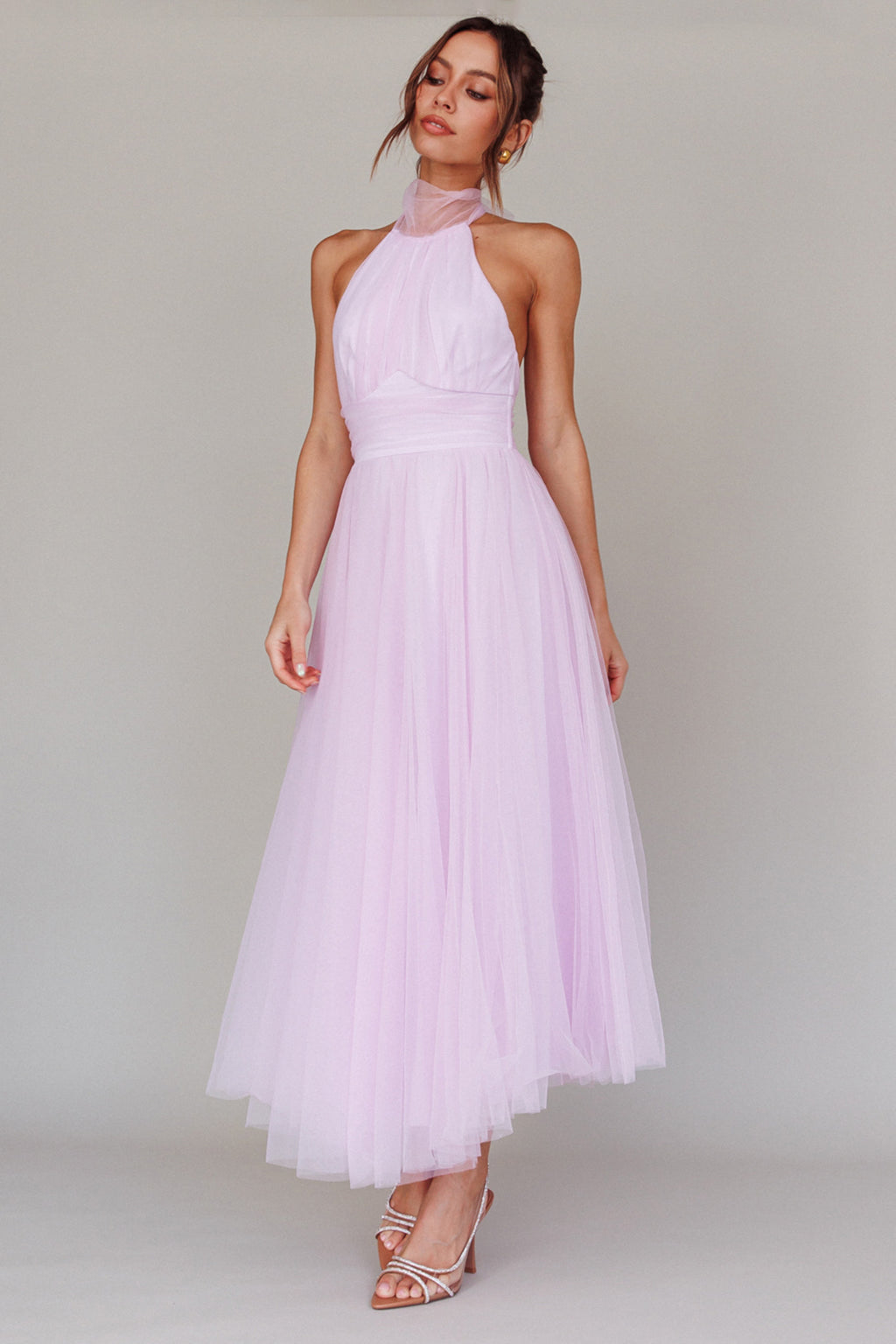 Andria Halterneck Tulle Midi Dress Light Lilac by Selfie Leslie