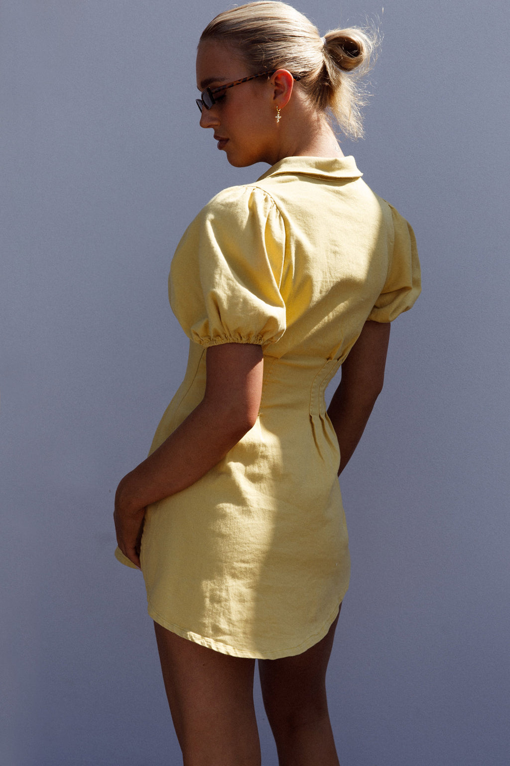Zurich Pleated Waist Shirt Dress Light Yellow by Selfie Leslie