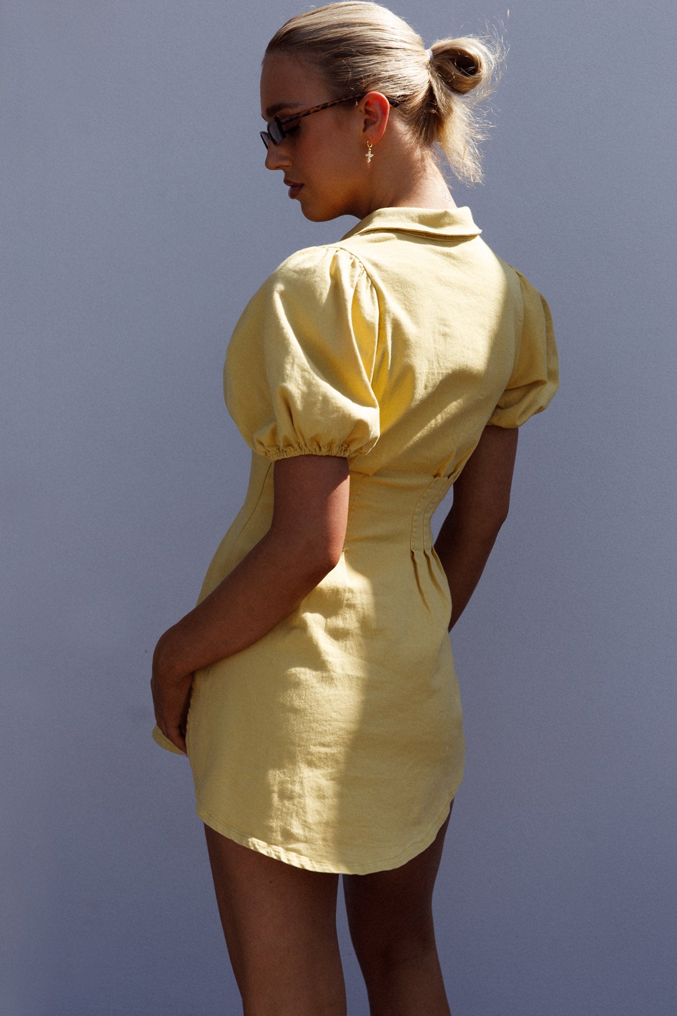 Zurich Pleated Waist Shirt Dress Light Yellow by Selfie Leslie