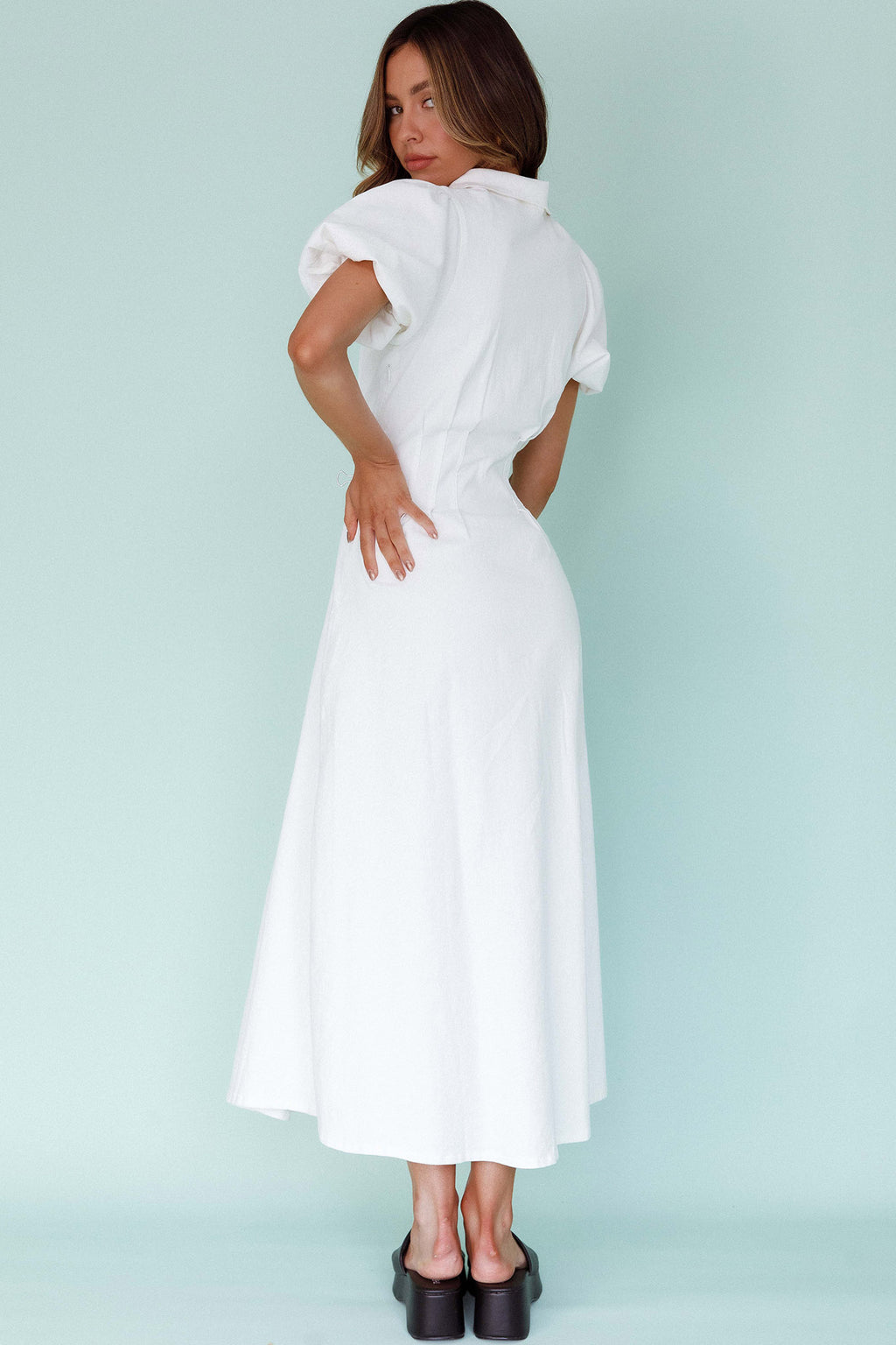 Zurich Pleated Waist Midi Dress White by Selfie Leslie