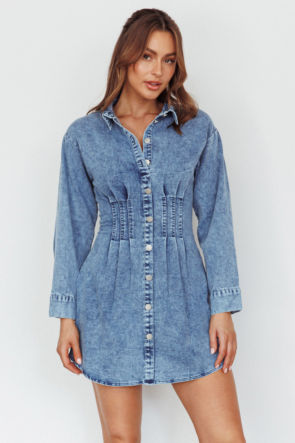 Zurich Long Sleeve Mini Dress Blue by Selfie Leslie