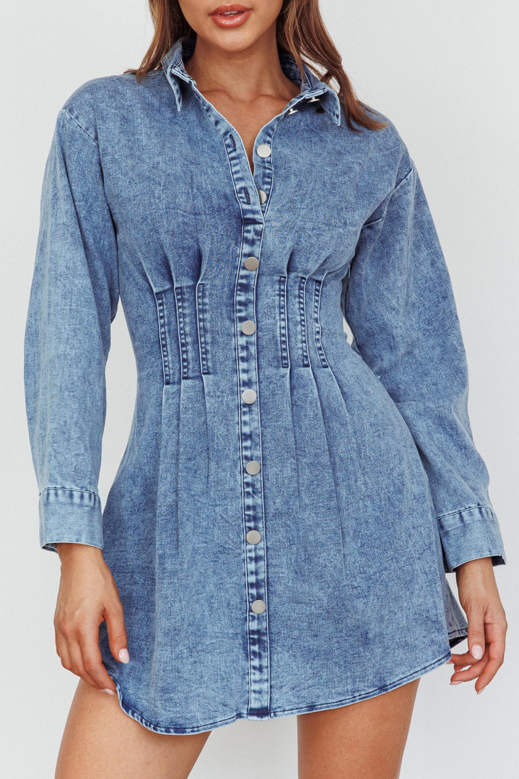 Zurich Long Sleeve Mini Dress Blue by Selfie Leslie