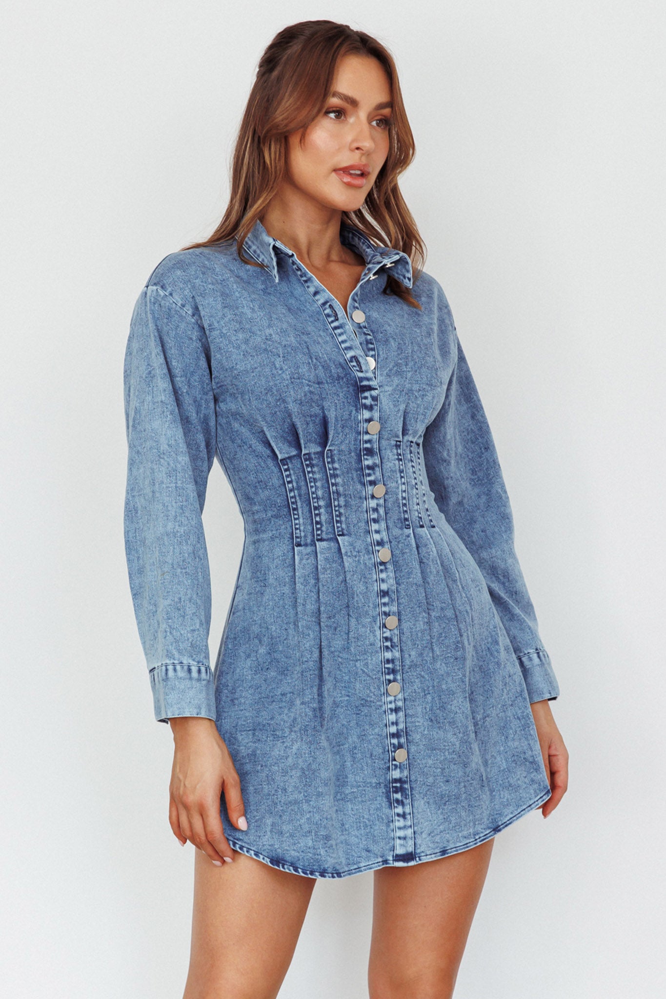 Zurich Long Sleeve Mini Dress Blue by Selfie Leslie