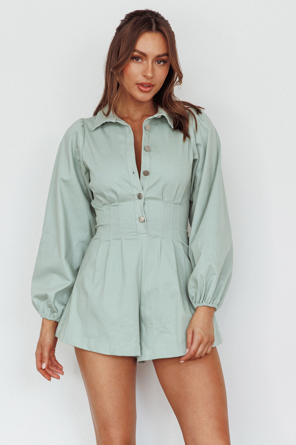 Zurich Pleated Waist Romper Sage by Selfie Leslie
