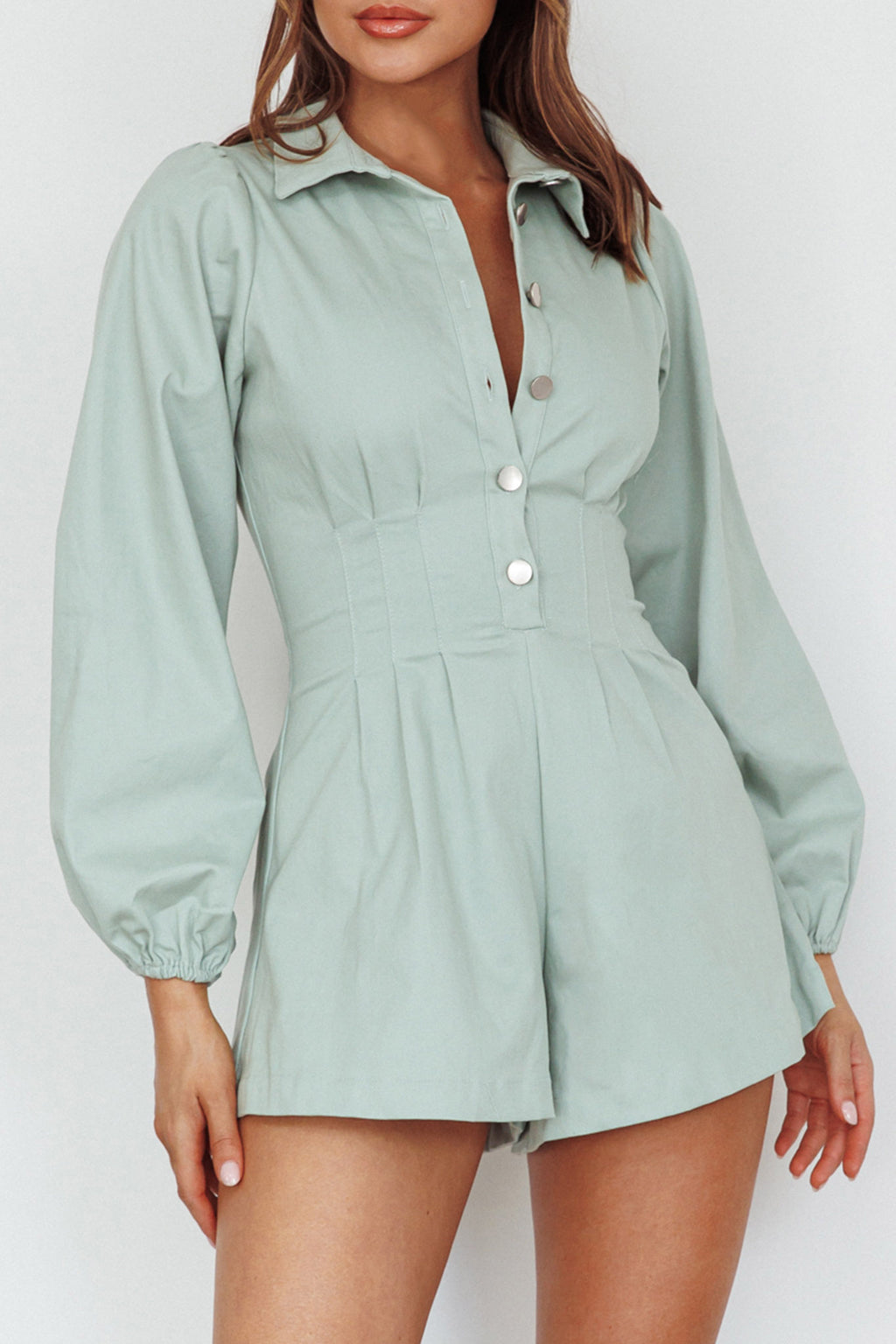 Zurich Pleated Waist Romper Sage by Selfie Leslie