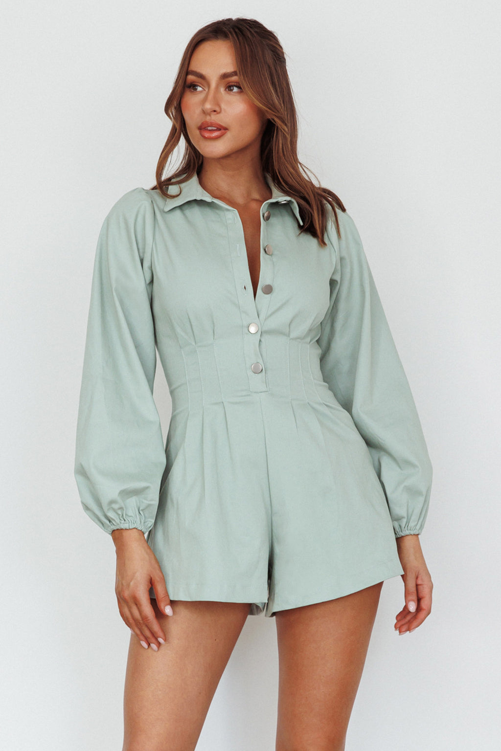 Zurich Pleated Waist Romper Sage by Selfie Leslie