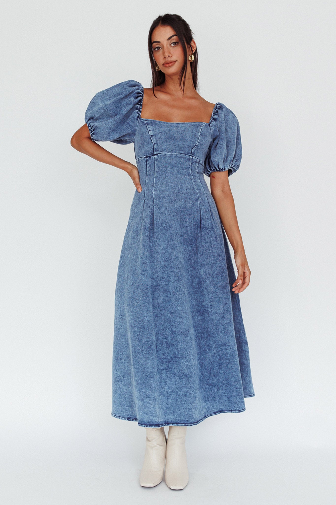 Zurich Puff Sleeve Midi Dress Blue by Selfie Leslie