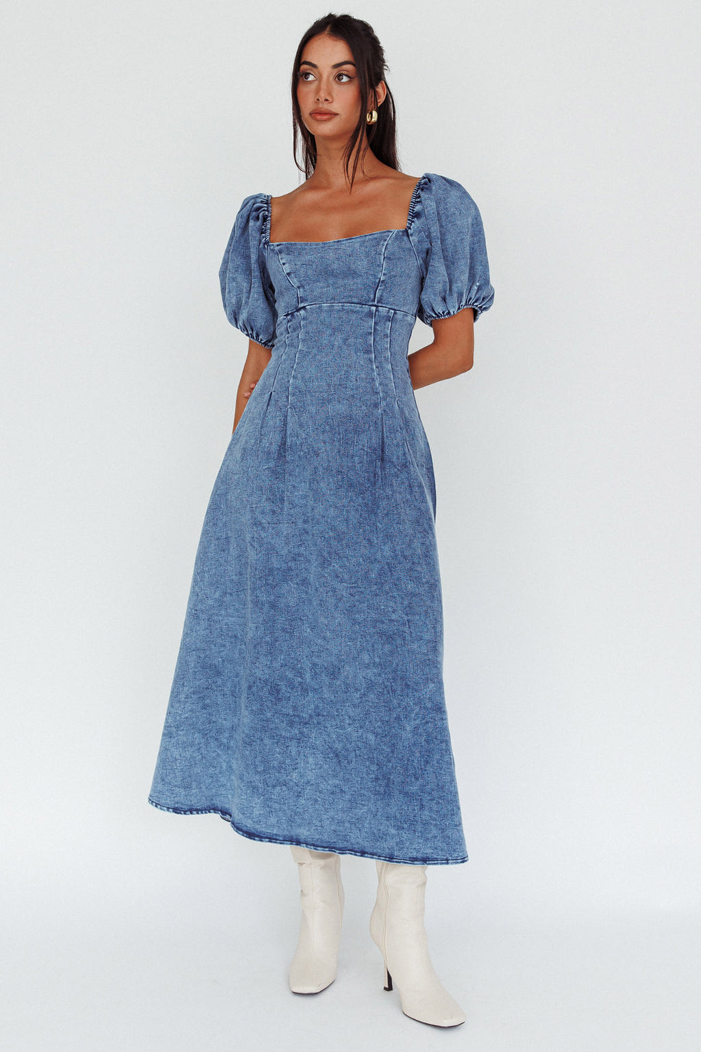 Zurich Puff Sleeve Midi Dress Blue by Selfie Leslie