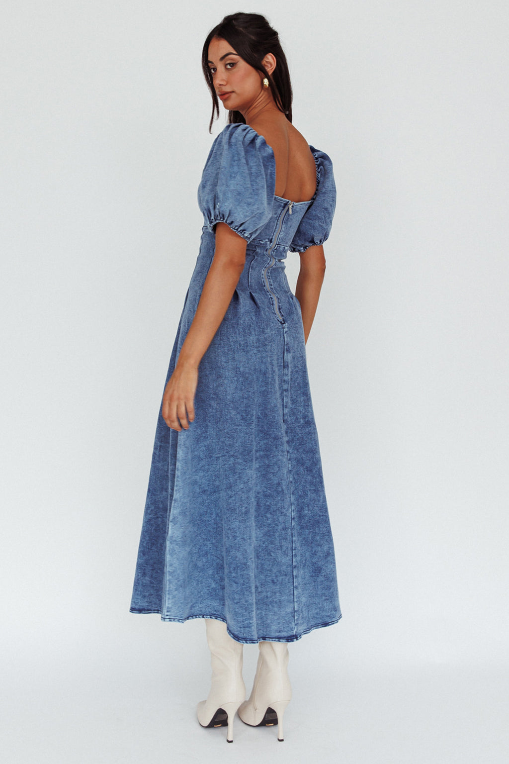 Zurich Puff Sleeve Midi Dress Blue by Selfie Leslie
