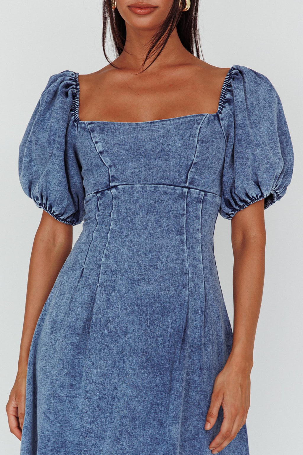 Zurich Puff Sleeve Midi Dress Blue by Selfie Leslie