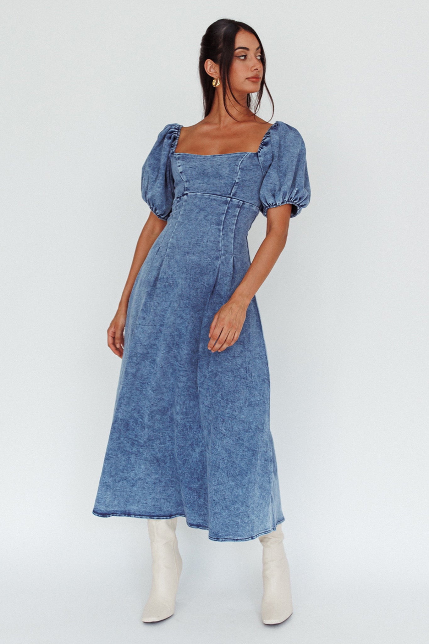 Zurich Puff Sleeve Midi Dress Blue by Selfie Leslie