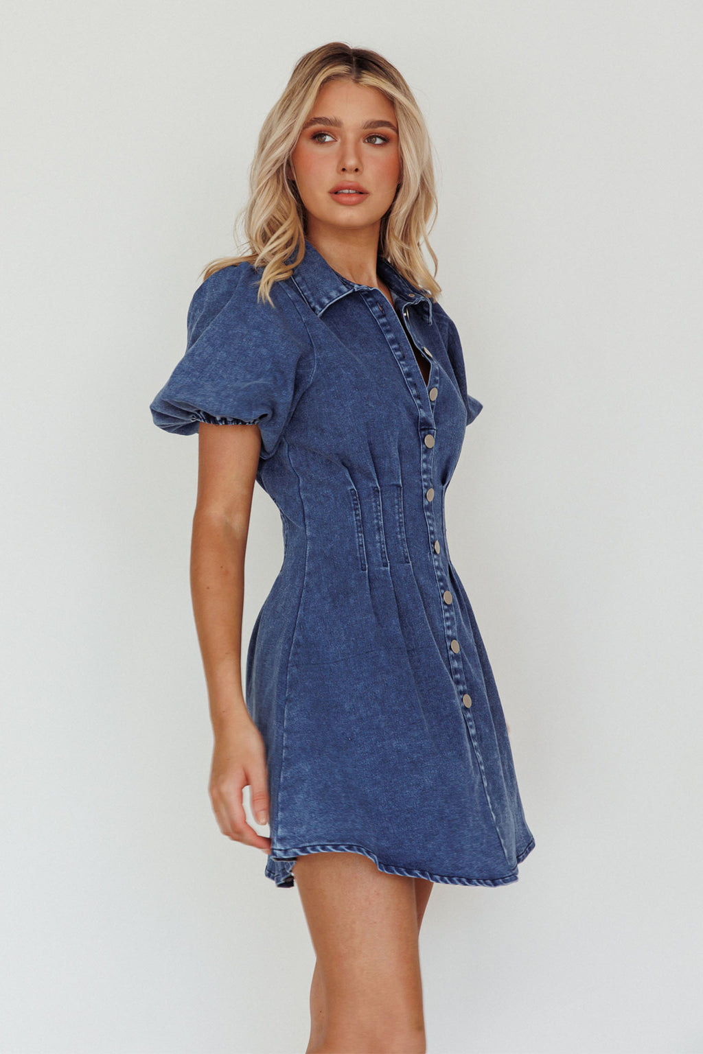 Zurich Pleated Waist Shirt Dress Dark Blue by Selfie Leslie