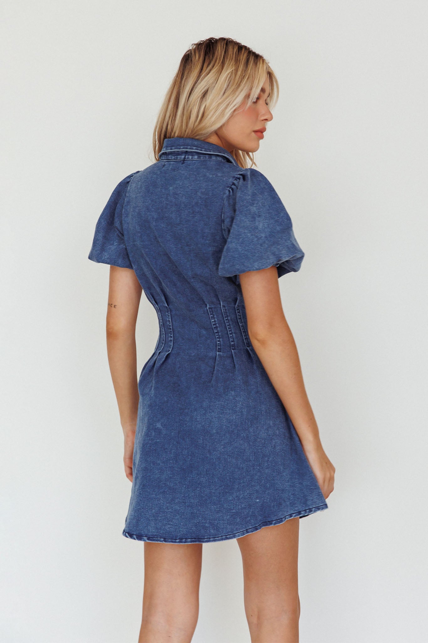Zurich Pleated Waist Shirt Dress Dark Blue by Selfie Leslie