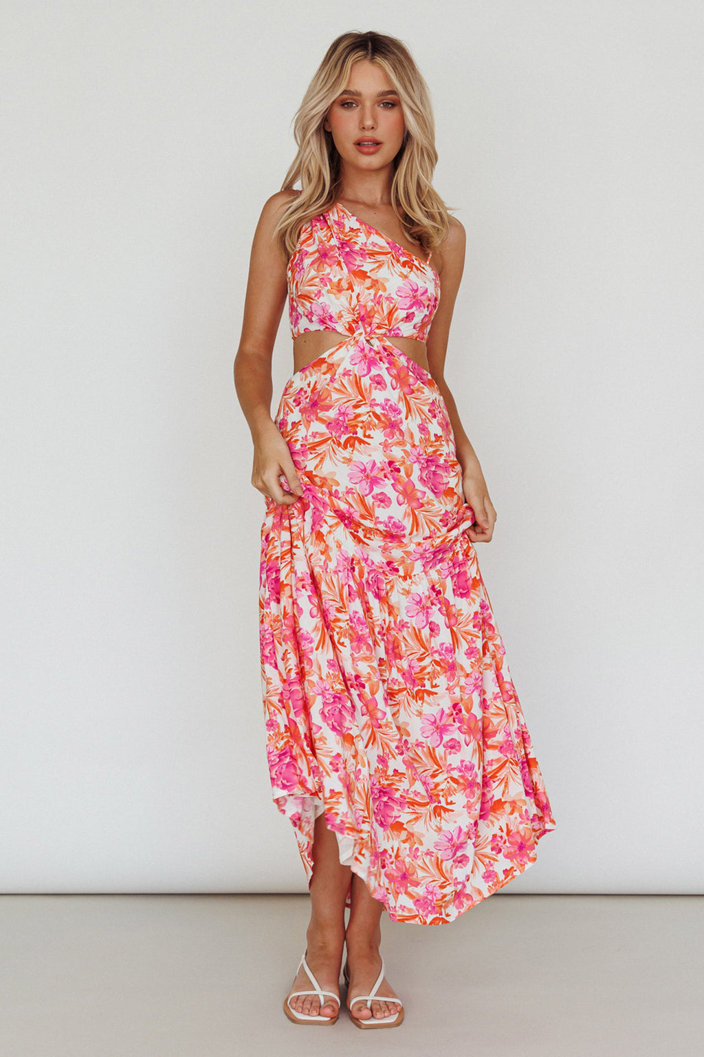 Evening Breeze Cut-Out Waist Maxi Dress Floral Pink - XL Evening Breeze Cut-Out Waist Maxi Dress Floral Pink - XL