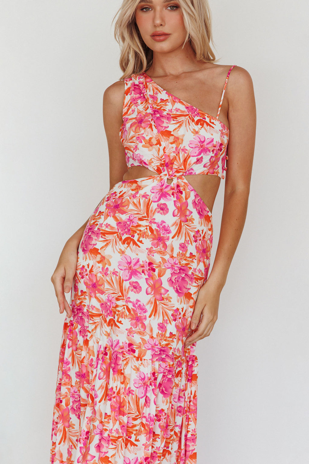 Evening Breeze Cut-Out Waist Maxi Dress Floral Pink by Selfie Leslie