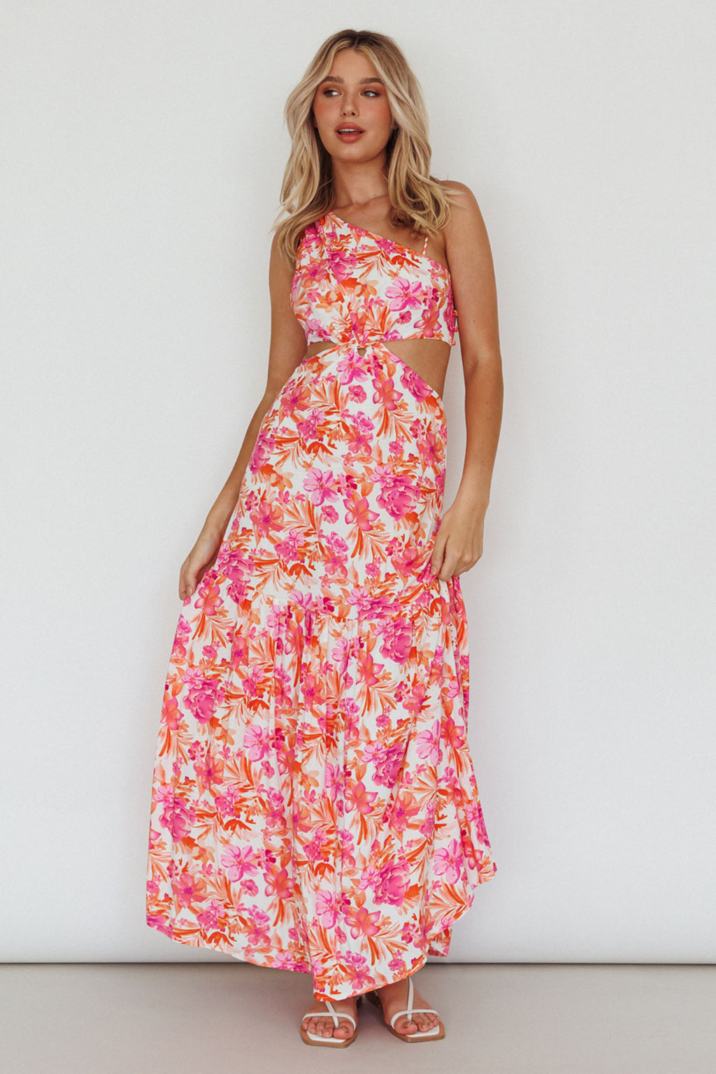 Evening Breeze Cut-Out Waist Maxi Dress Floral Pink by Selfie Leslie