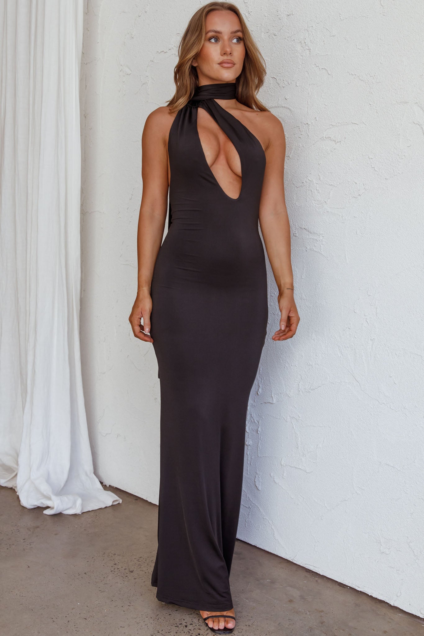 Italian Summer Keyhole Bust Maxi Dress Black by Selfie Leslie