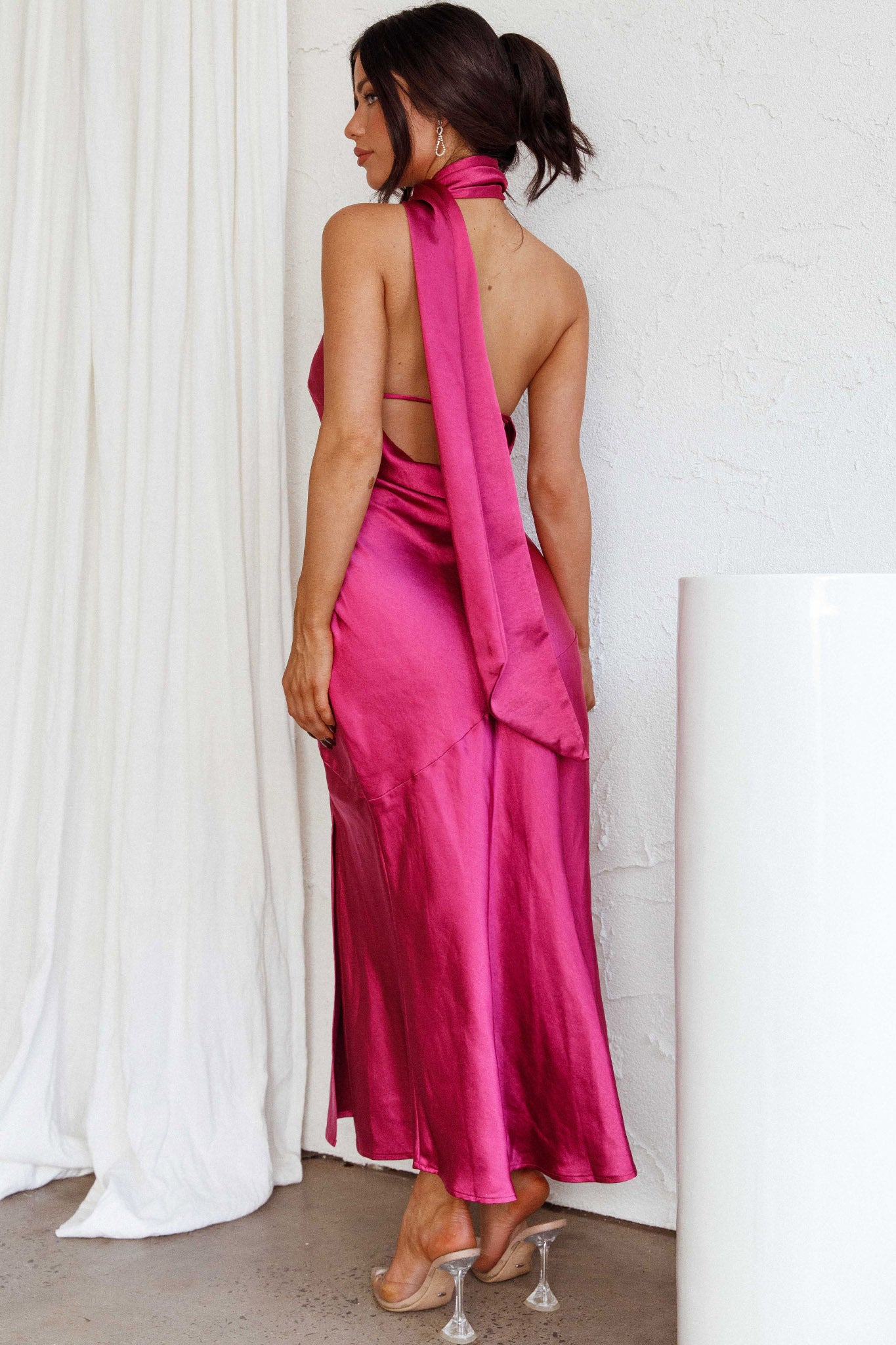 Shop the Italian Summer Tie Neck Midi Dress Fuchsia | Selfie Leslie