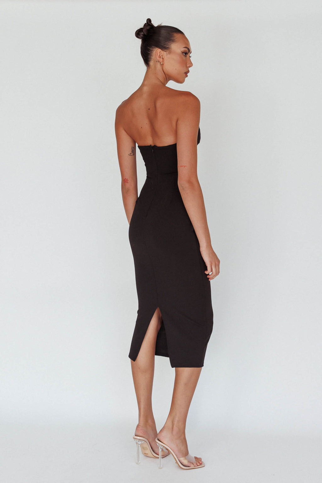 Yours Alone Gathered Detail Midi Dress Black by Selfie Leslie
