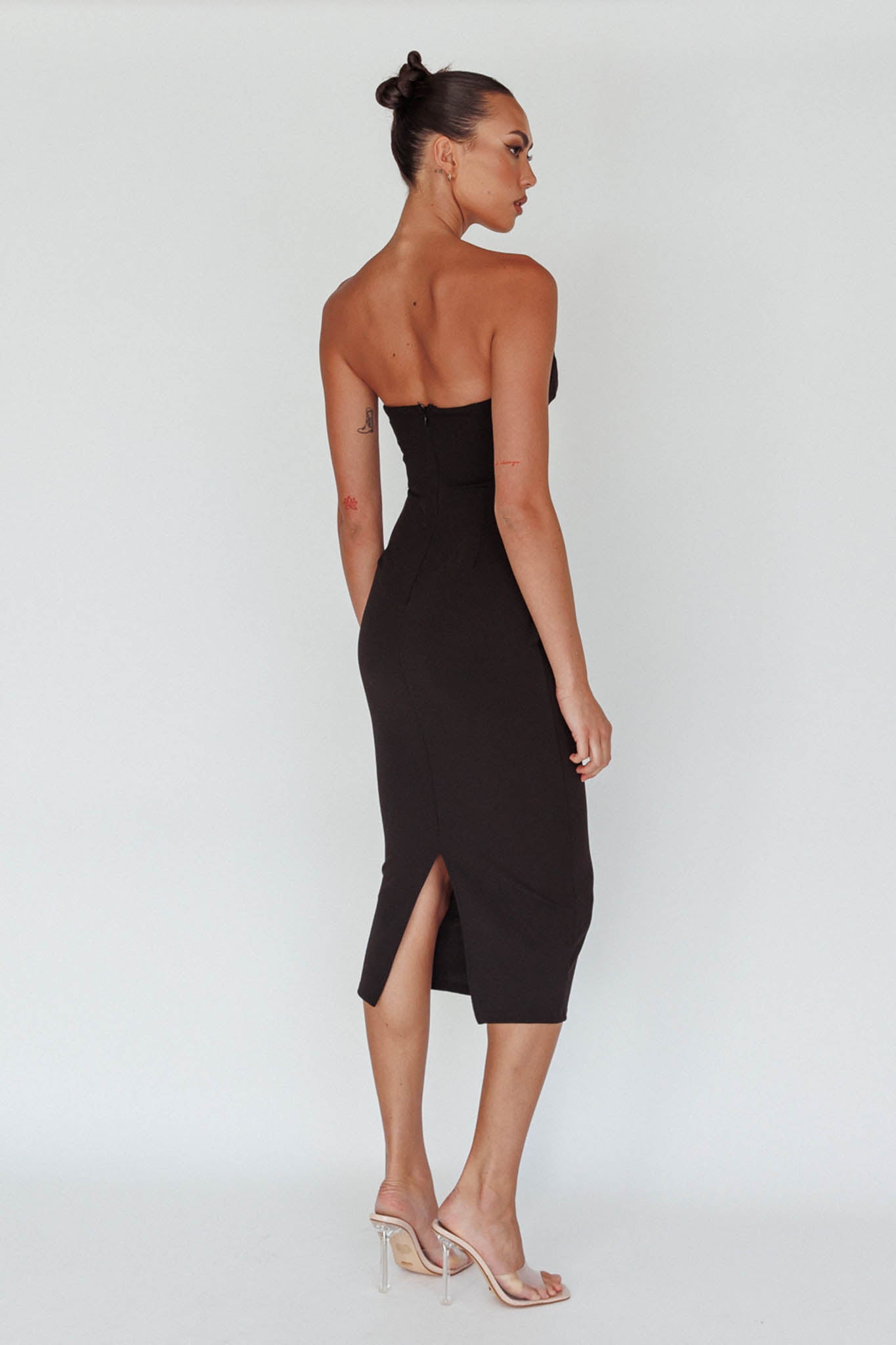 Yours Alone Gathered Detail Midi Dress Black by Selfie Leslie