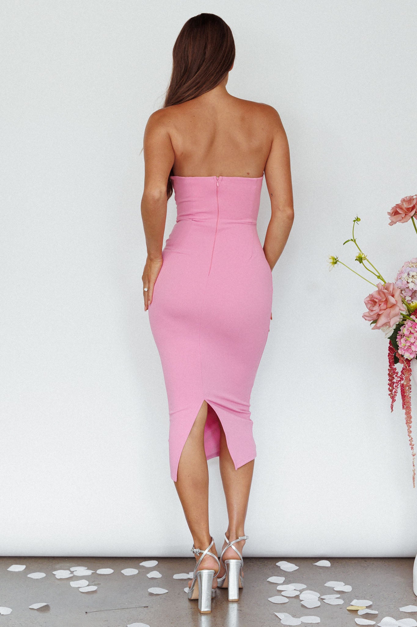 Yours Alone Gathered Detail Midi Dress Pink by Selfie Leslie