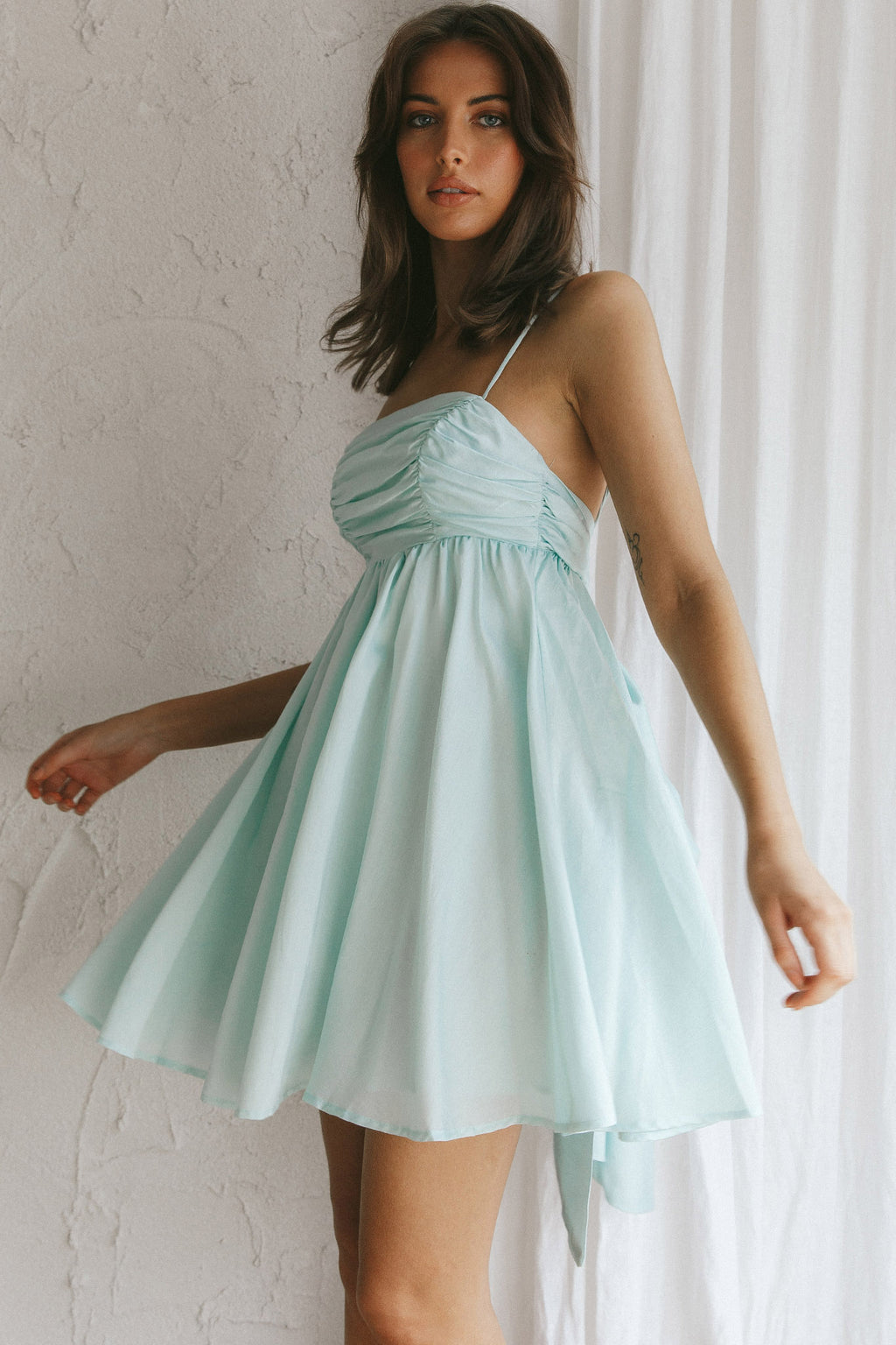 Zhen Bow Tie Back Mini Dress Mint by Selfie Leslie
