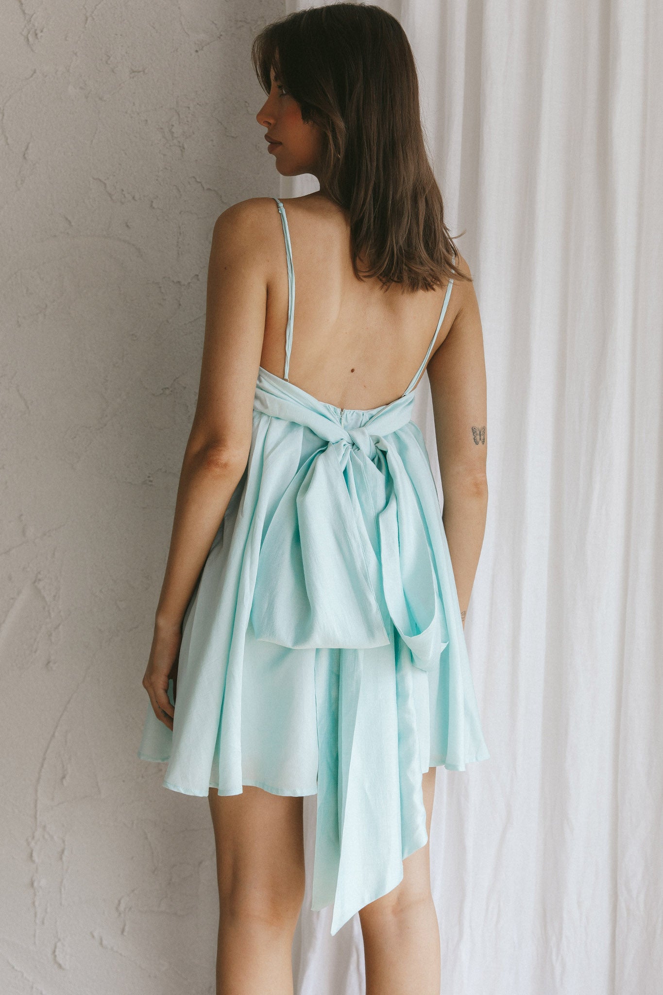 Zhen Bow Tie Back Mini Dress Mint by Selfie Leslie