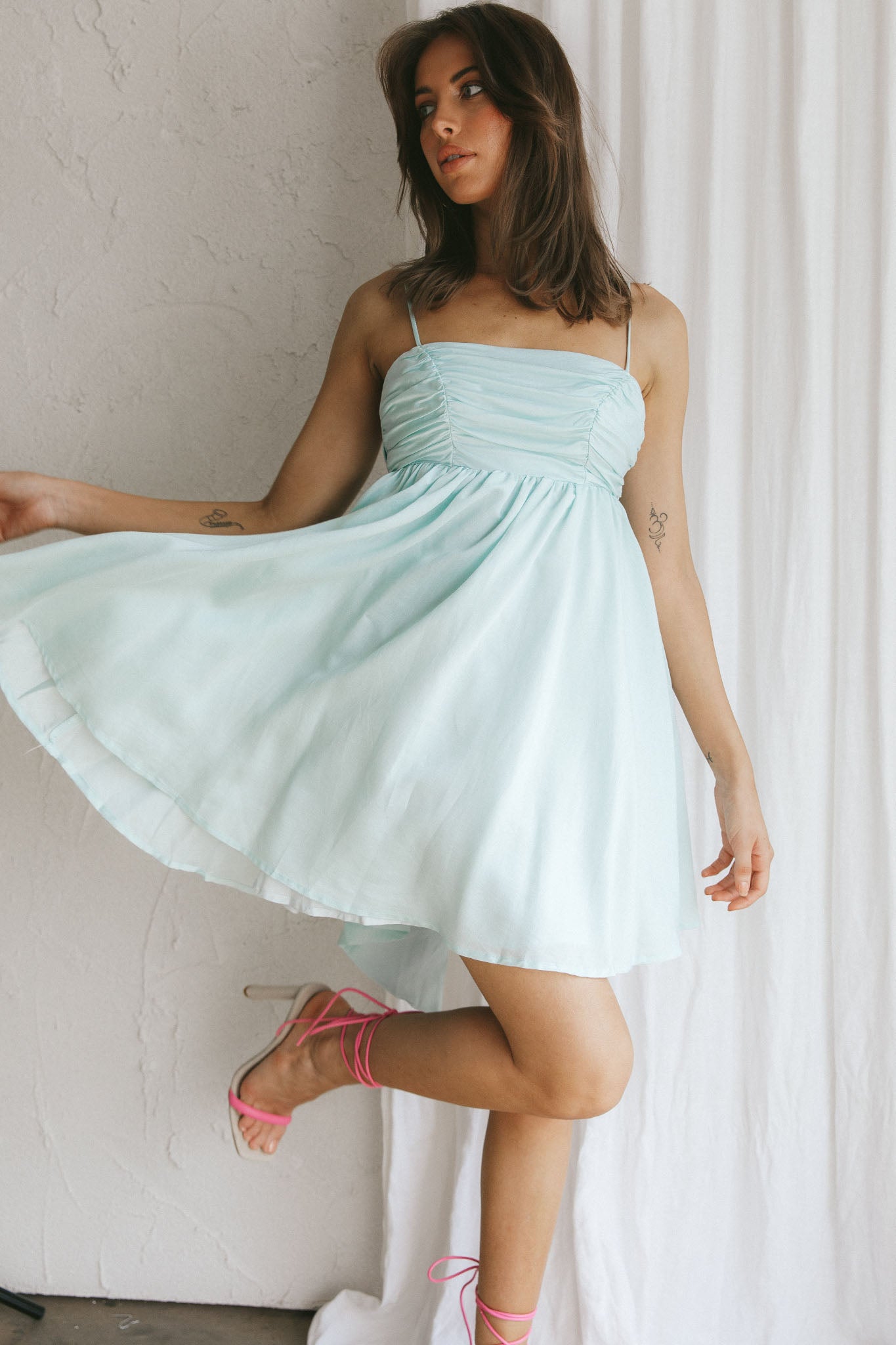 Zhen Bow Tie Back Mini Dress Mint by Selfie Leslie