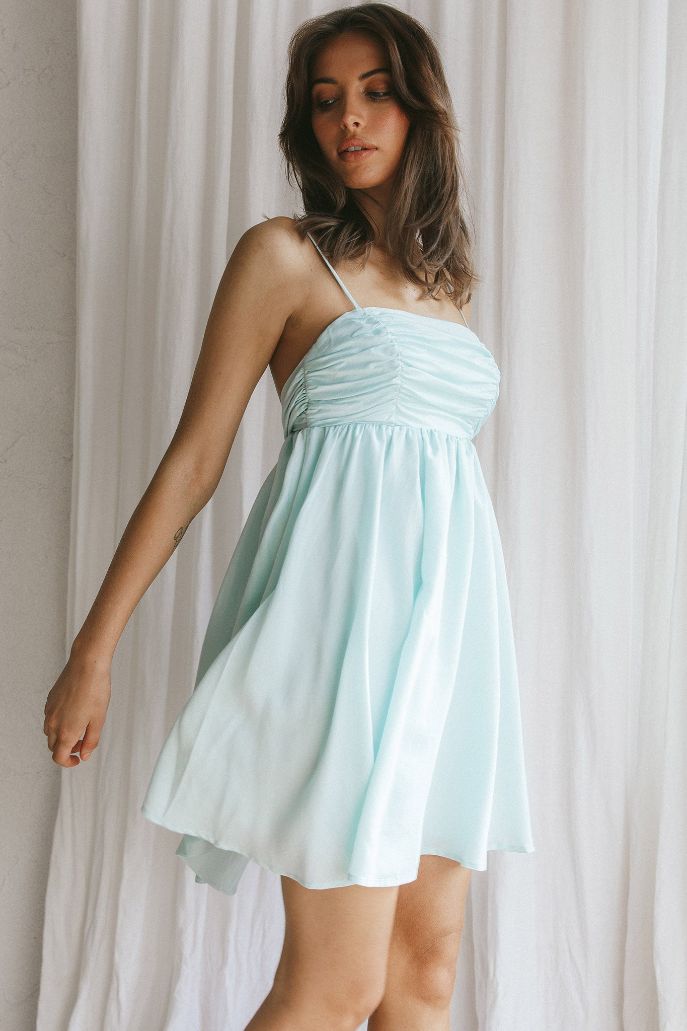 Zhen Bow Tie Back Mini Dress Mint by Selfie Leslie