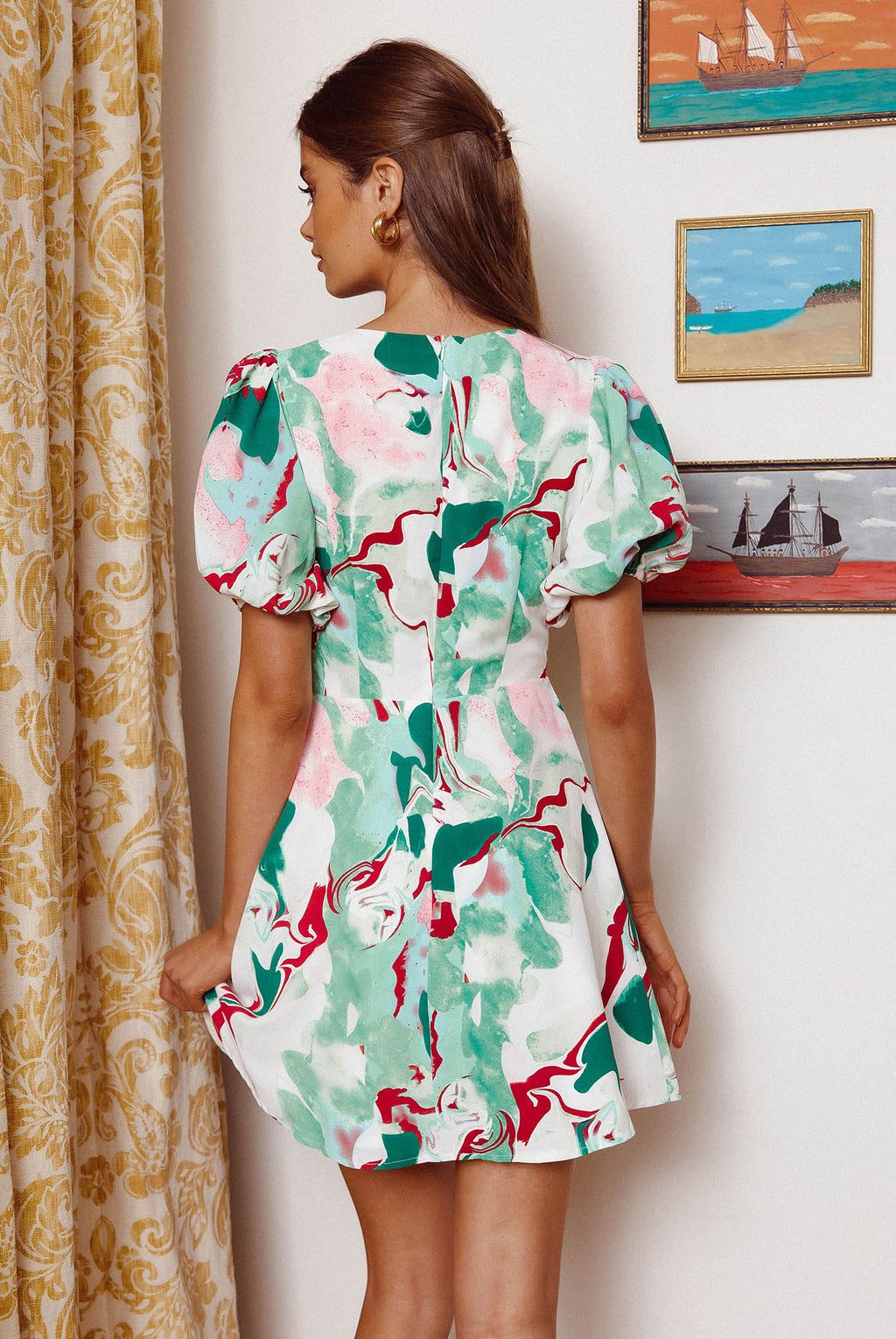 Anakin Twist Bust Mini Dress Swirl Green by Selfie Leslie