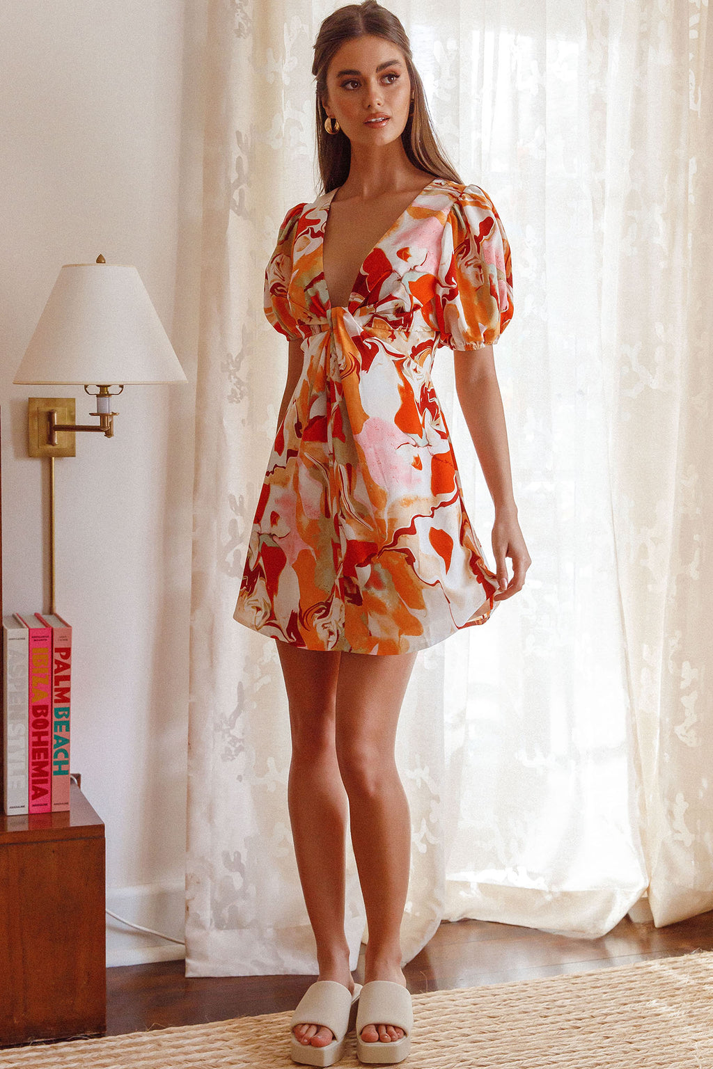 Anakin Twist Bust Mini Dress Swirl Orange by Selfie Leslie