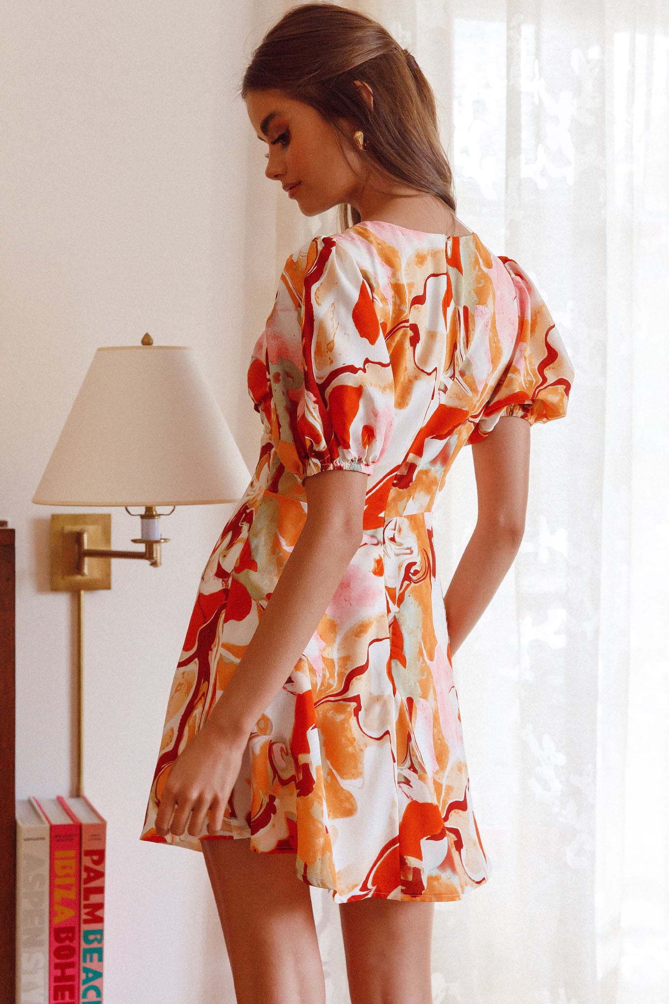 Anakin Twist Bust Mini Dress Swirl Orange by Selfie Leslie