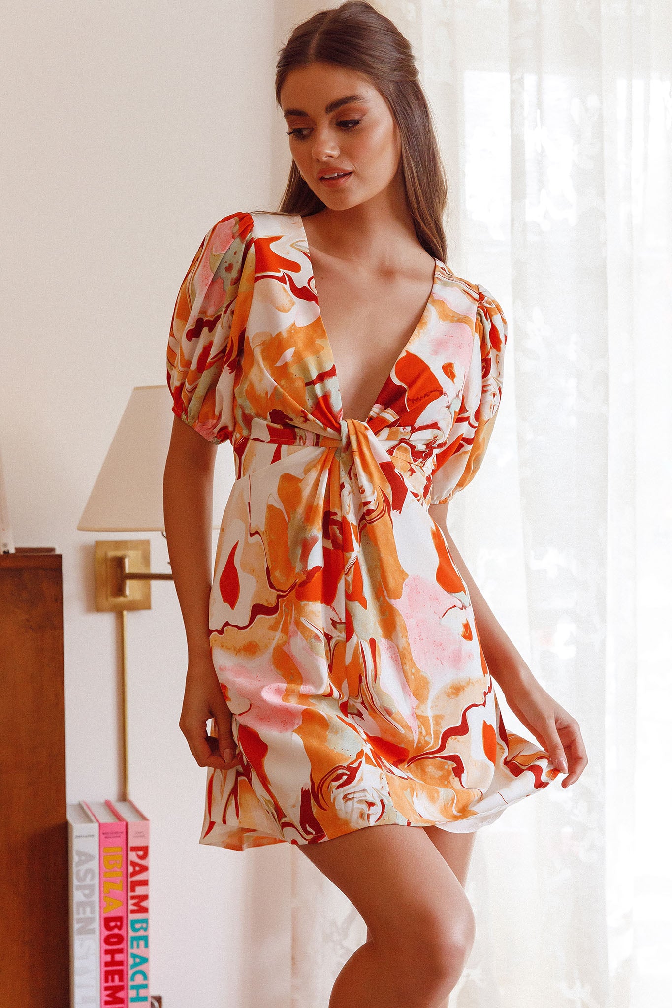 Anakin Twist Bust Mini Dress Swirl Orange by Selfie Leslie