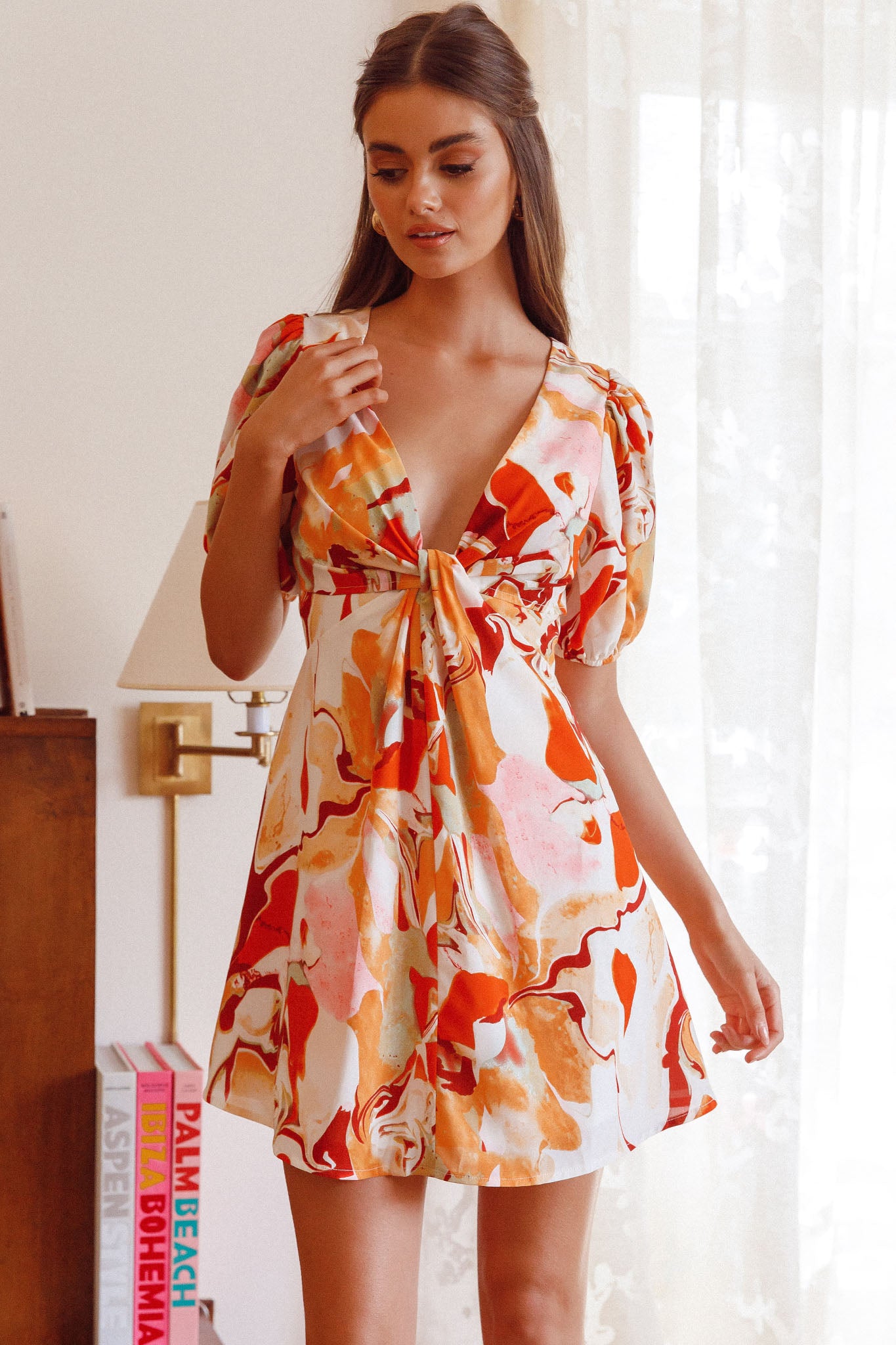 Anakin Twist Bust Mini Dress Swirl Orange by Selfie Leslie