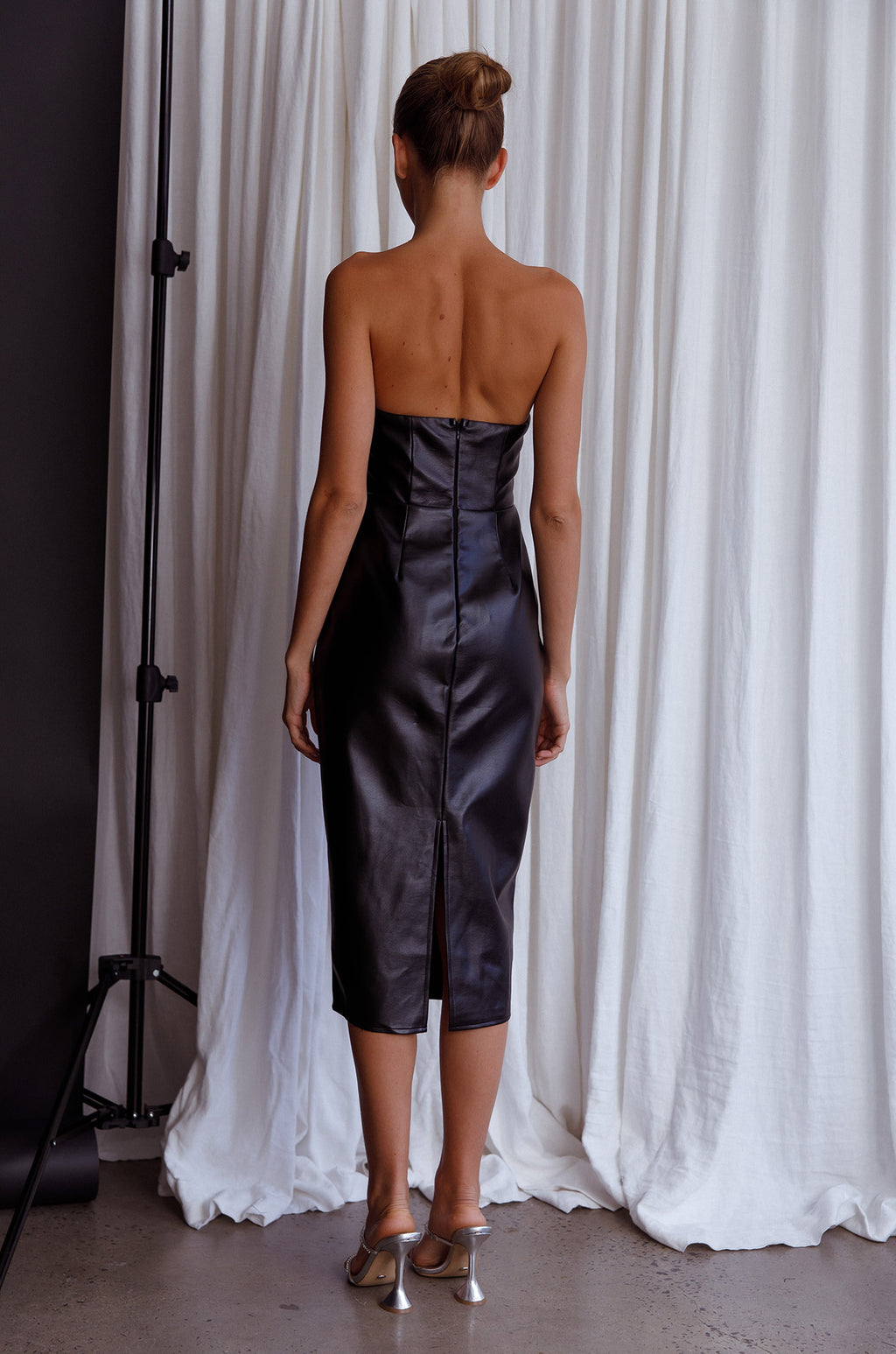 Intuition Strapless Faux Leather Dress Black by Selfie Leslie