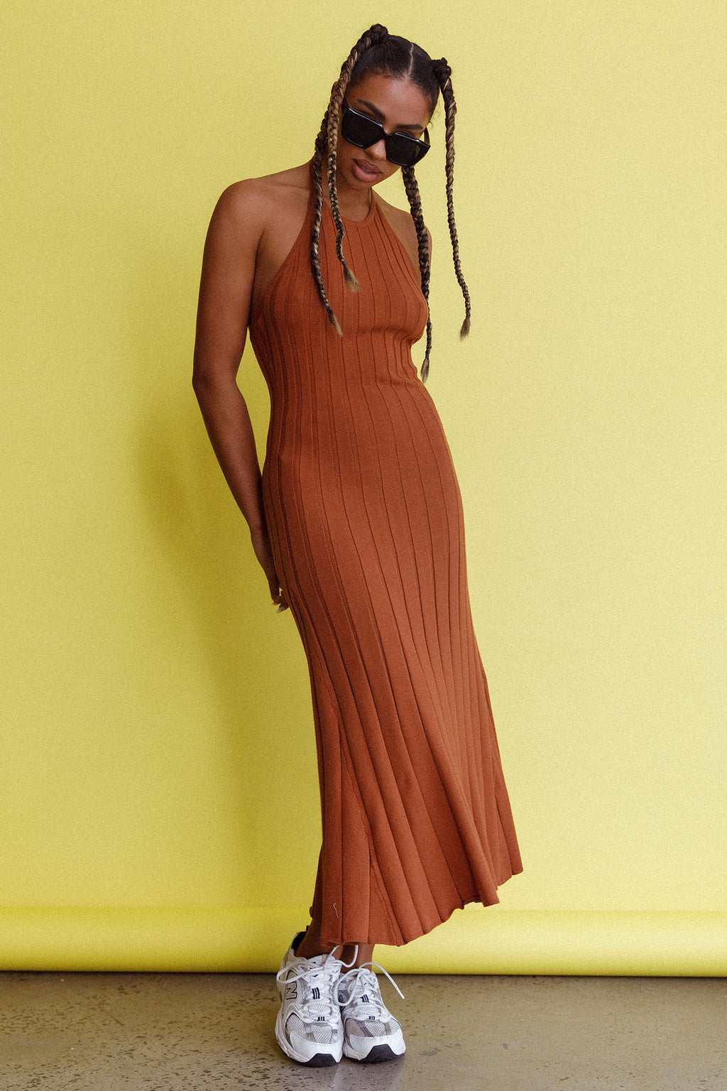 Mikah Knit Halterneck Midi Dress Mocha by Selfie Leslie