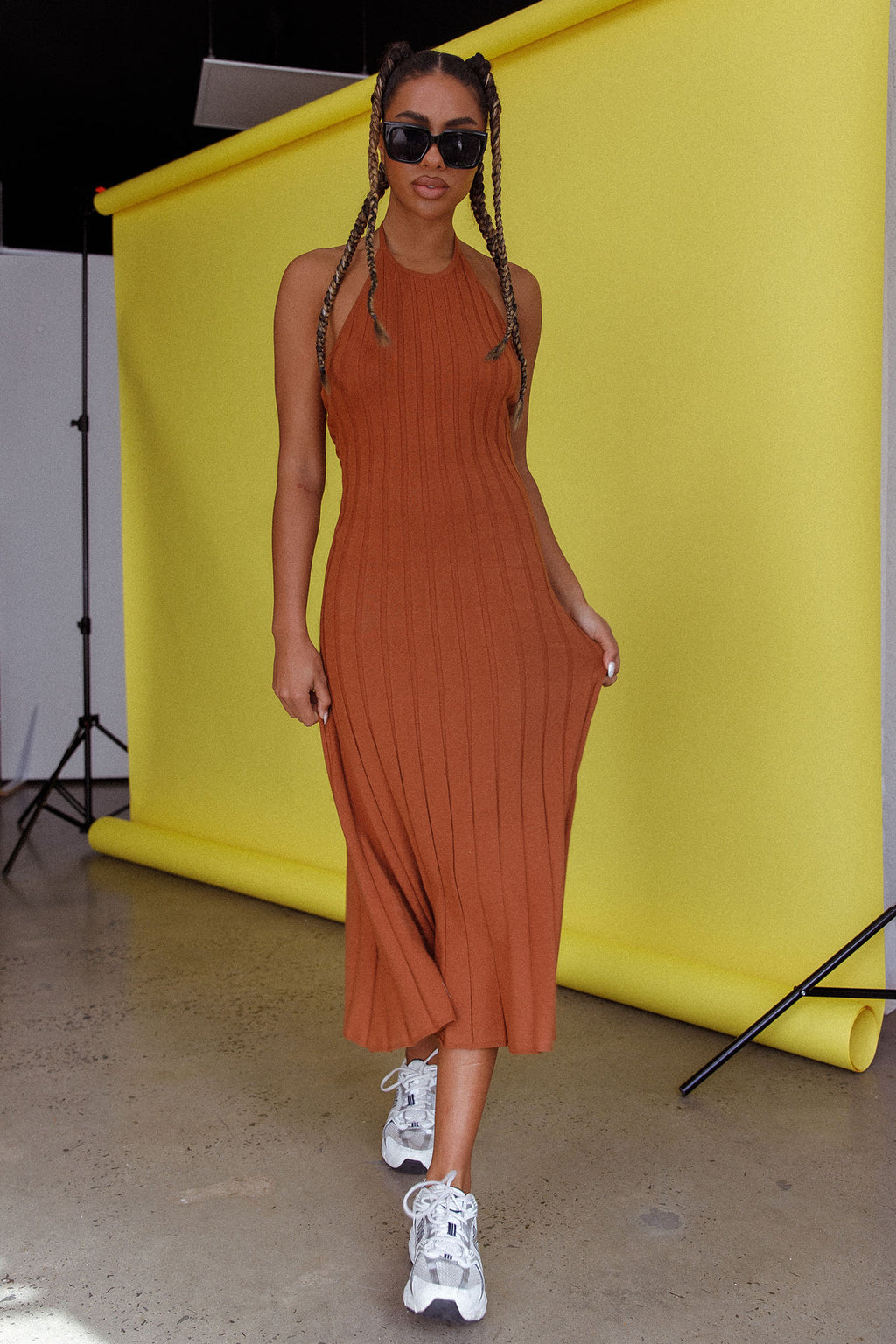 Mikah Knit Halterneck Midi Dress Mocha by Selfie Leslie