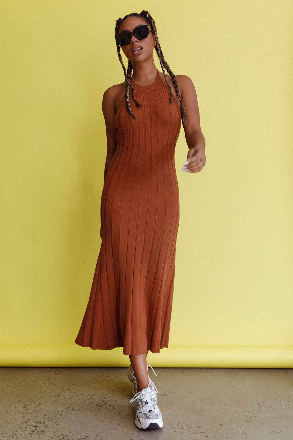Mikah Knit Halterneck Midi Dress Mocha by Selfie Leslie
