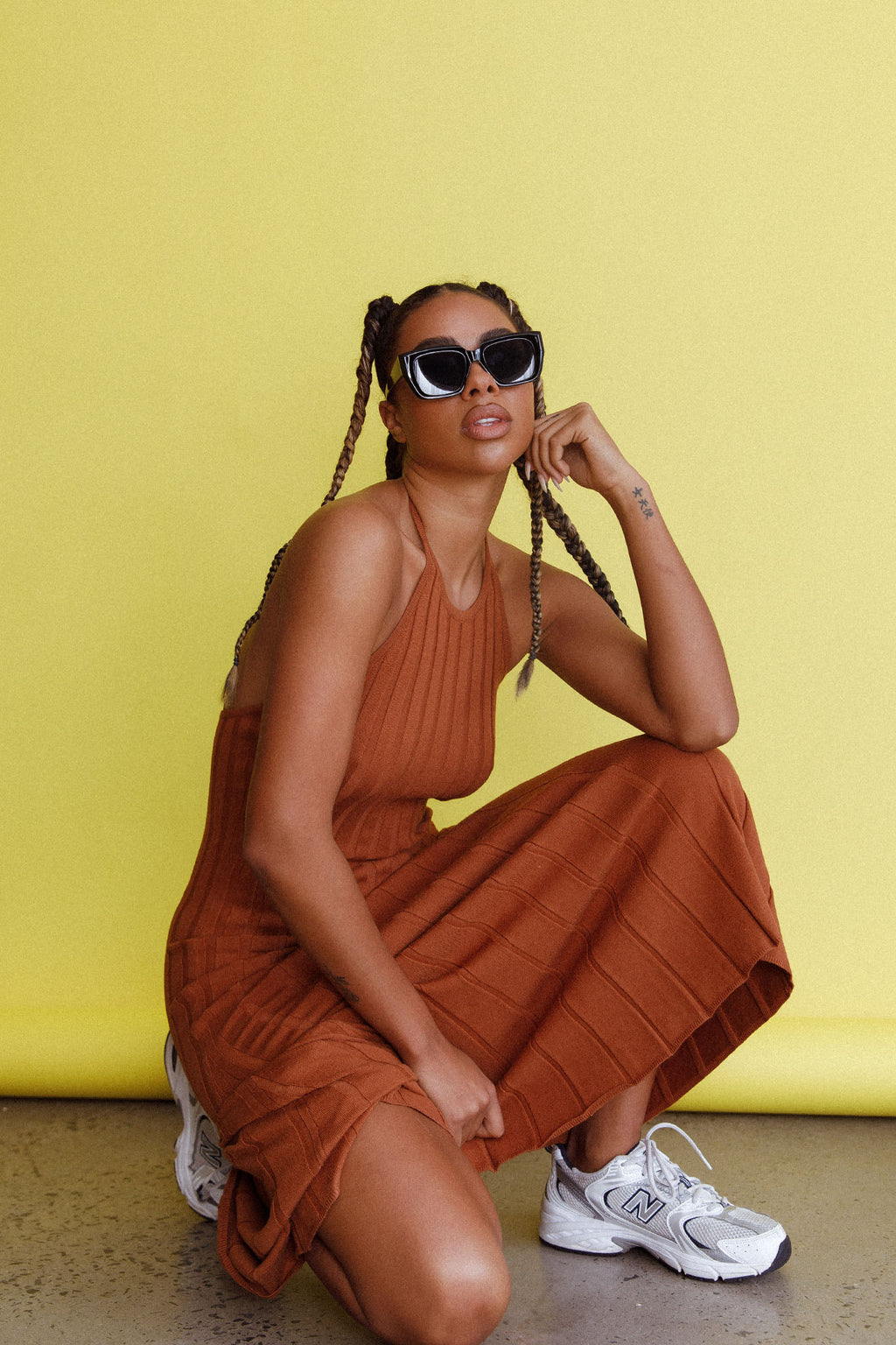 Mikah Knit Halterneck Midi Dress Mocha by Selfie Leslie
