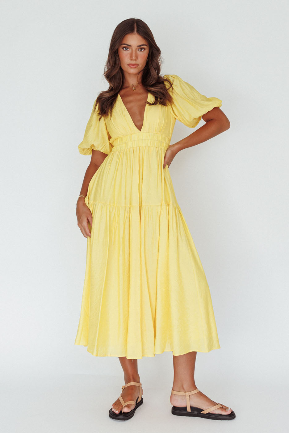 Summer Land V-Neckline Midi Dress Butter by Selfie Leslie