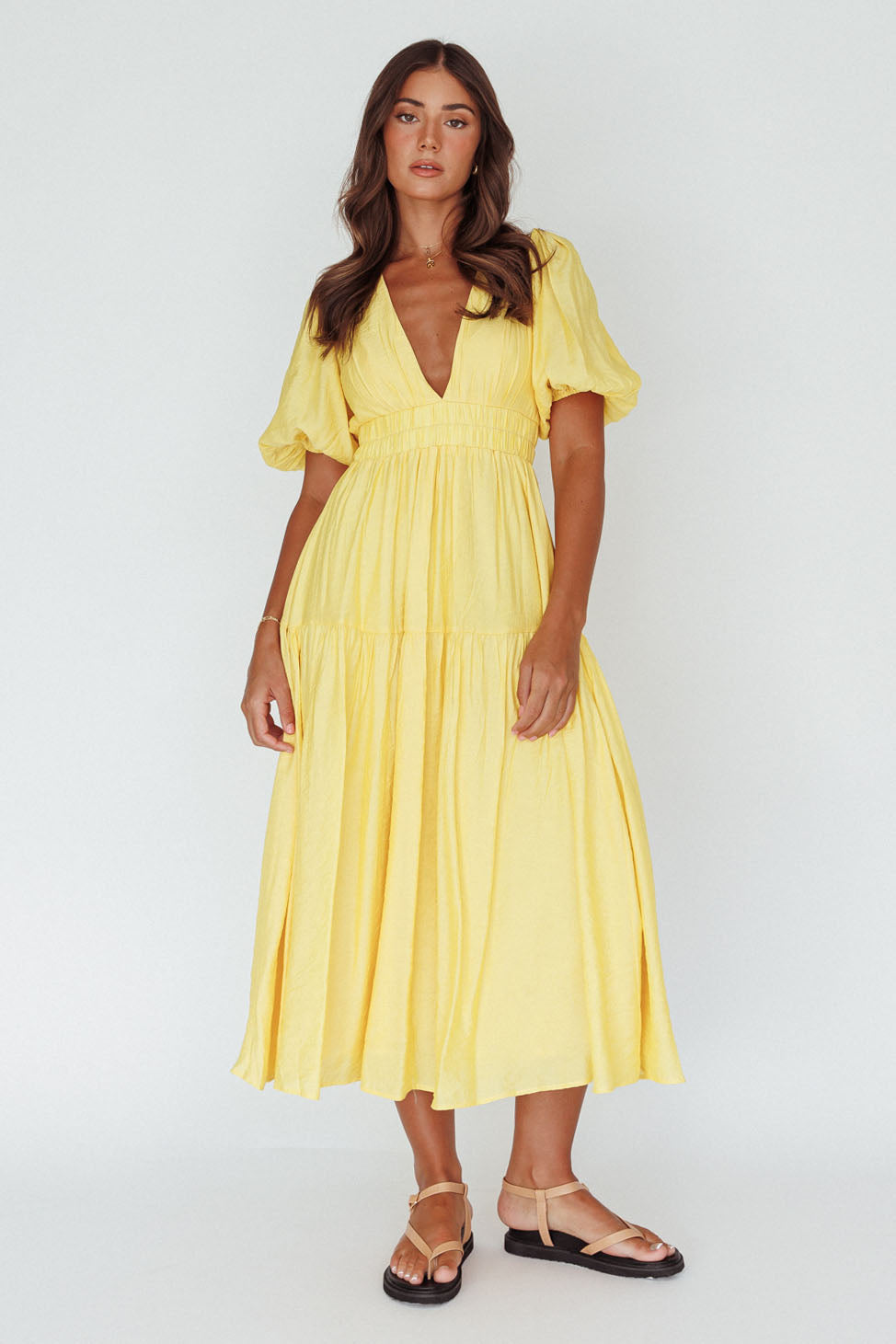 Summer Land V-Neckline Midi Dress Butter by Selfie Leslie