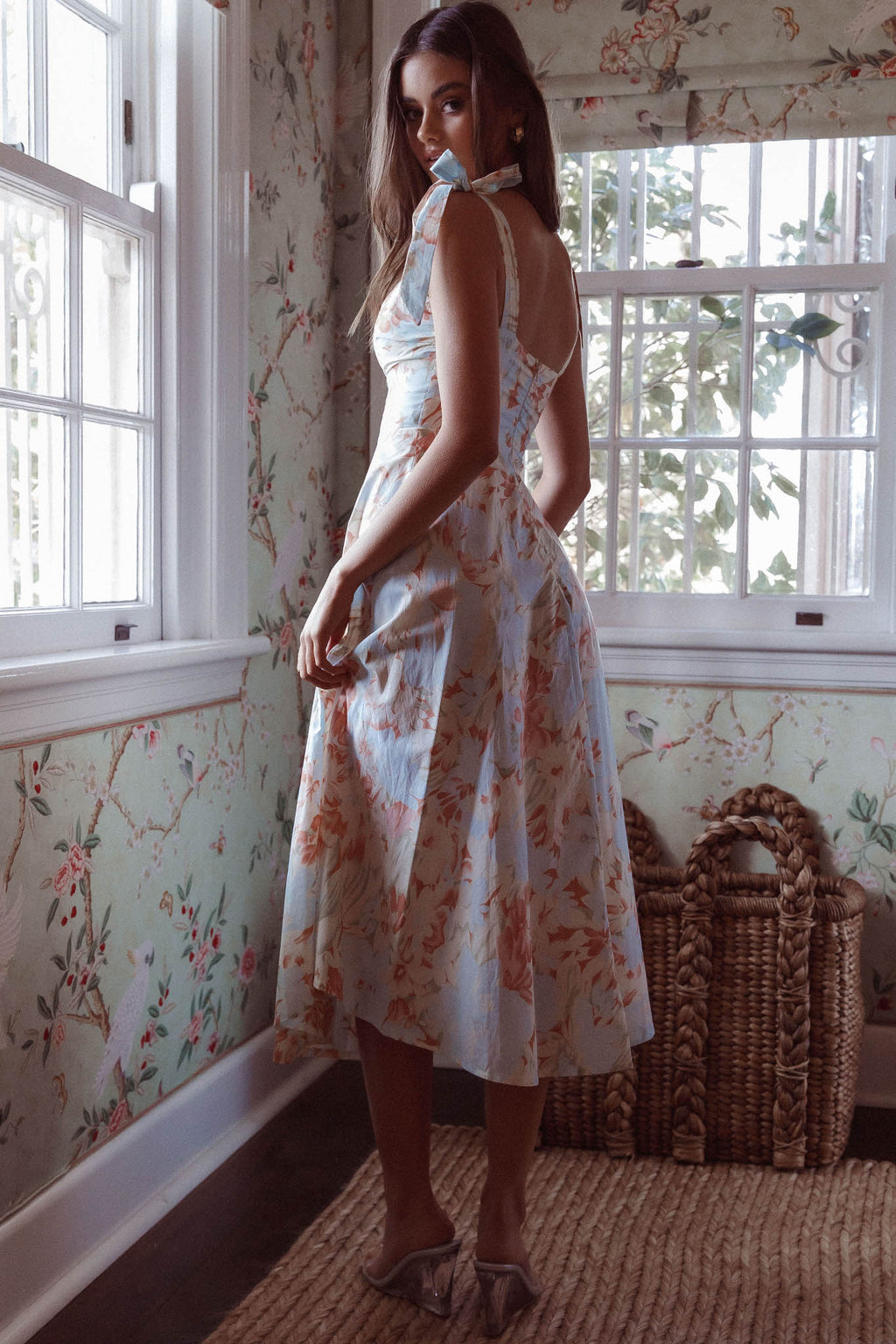 Sweet Pea Tied Shoulder Midi Dress Floral Blue by Selfie Leslie